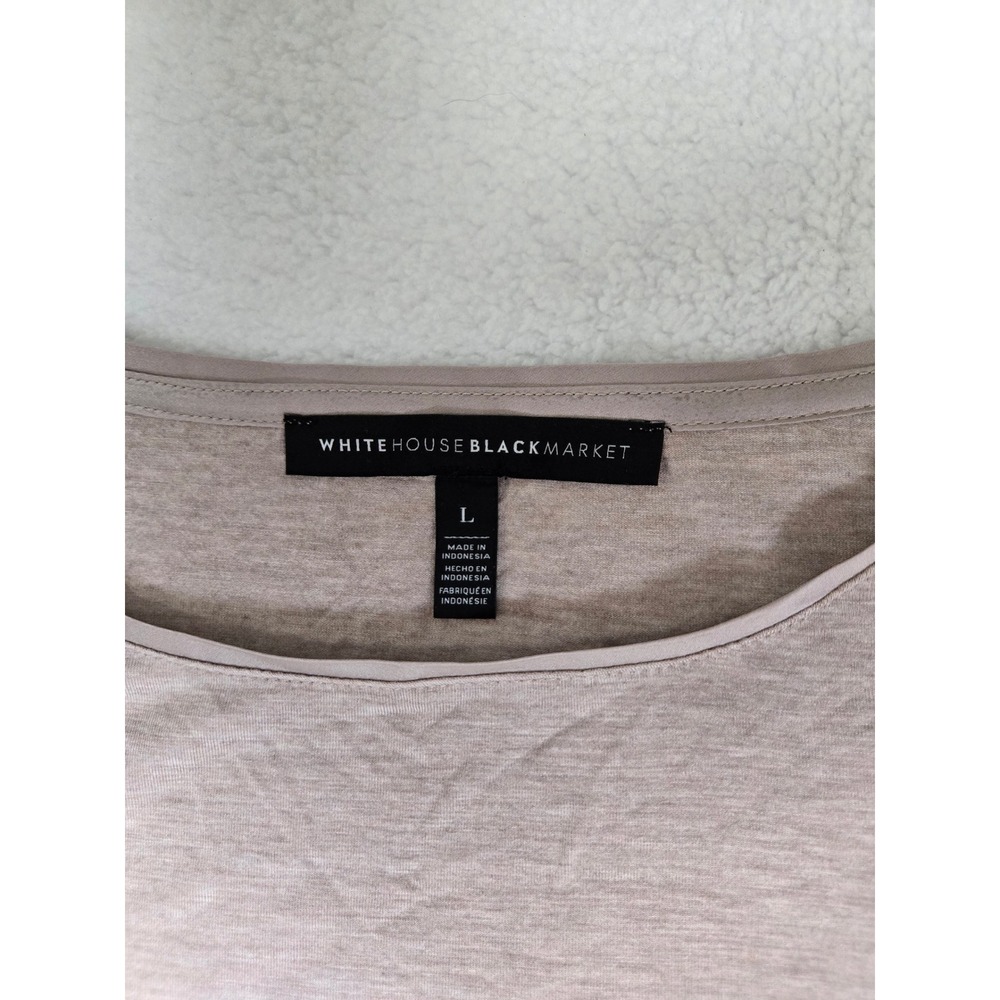 White House Black Market Tan Boat Neck Elbow Sleeve Rayon Top Large - Picture 4 of 9